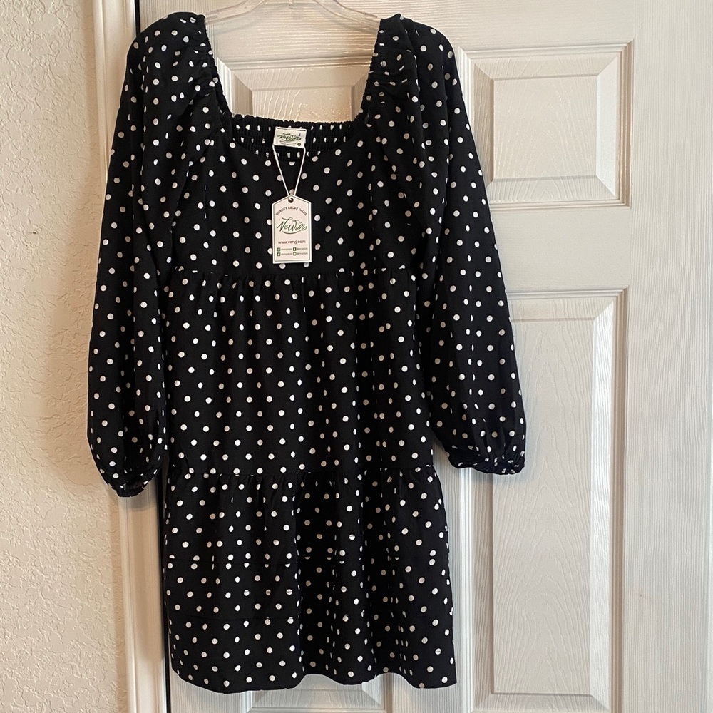 Black Polka Dot Long Sleeve Dress